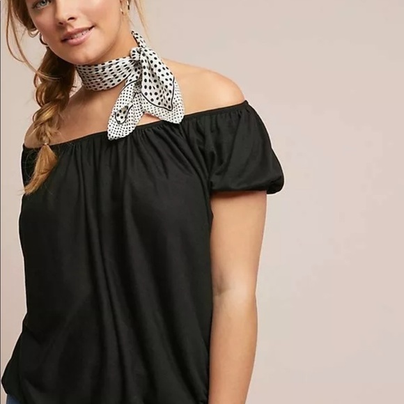 ANTHROPOLOGIE Meadowlands Off-the-Shoulder Top NWT Black size small oversized - Picture 6 of 7